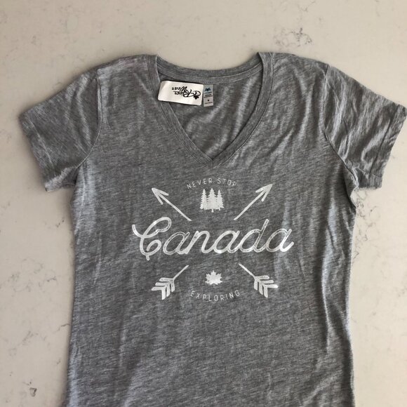 Crossed Arrows Canada Mill Tex V Neck Short Sleeve Cotton Top Heather Grey Sz M - Picture 4 of 10